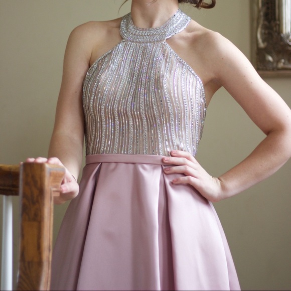 Gorgeous Mauve Taffeta Prom Halter Prom Dress - Picture 1 of 6